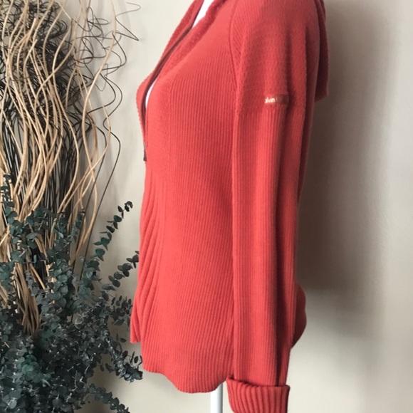 Calvin Klein Sweater XL Full Zip Hooded Knit Burnt Orange Cotton - Picture 6 of 10